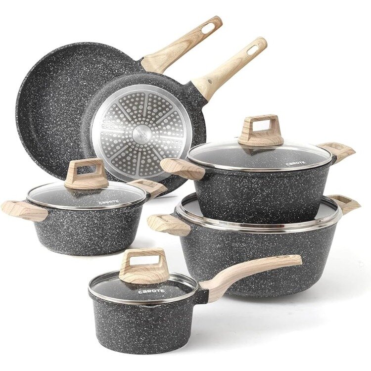 Carote Nonstick Granite Cookware Sets 10 Pcs Stone Cookware Set,non stick frying pan set , pots and pans set