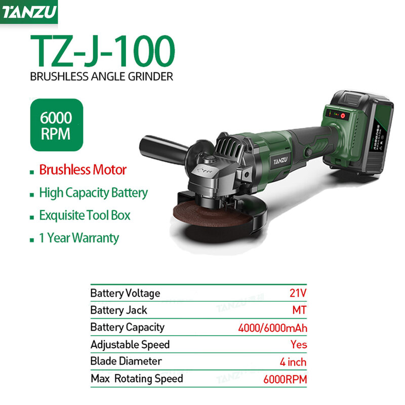 4 بوصة 21 فولت الكهربائية فرش زاوية طاحونة قابلة للشحن ليثيوم اللاسلكية طحن عجلة متعددة الوظائف تلميع آلة قطع