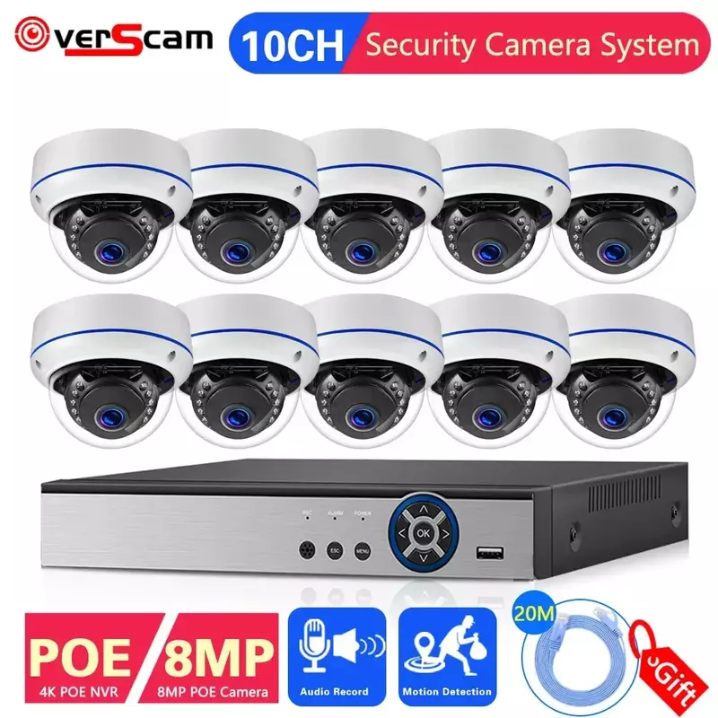 Zestaw 4K 8MP NVR Ultra HD systemu kamera kopułkowa CCTV zabezpieczenia IP POE na zewnątrz bezprzewodowa kamera do monitoringu zestaw ccccam do monitoringu wideo