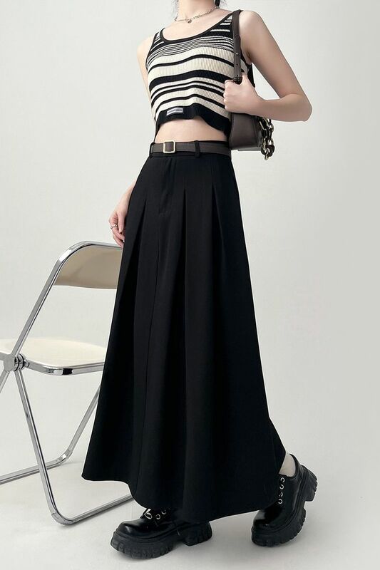 Yasuk AllSeason Casual Soft Solid Women's Pleated Skirt Long Draped Suit Elastic Waist Dress Maxi Skirt Slim Grace Student