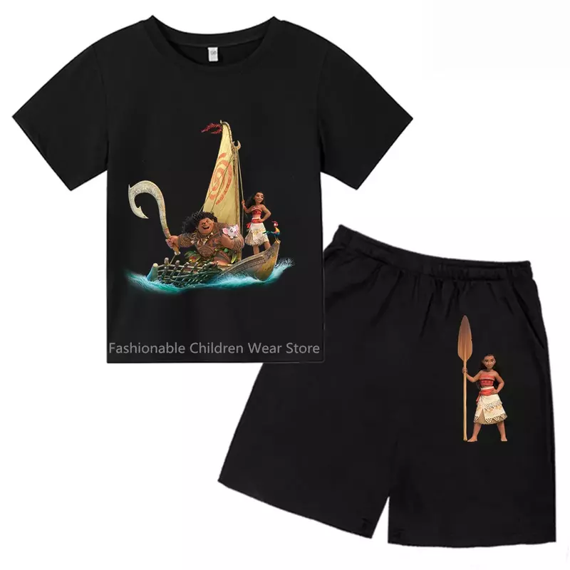 Fashion katun musim panas anak: kaus & celana pendek bertema Disney Ocean Tales | Pakaian kasual baru 2024 untuk semua