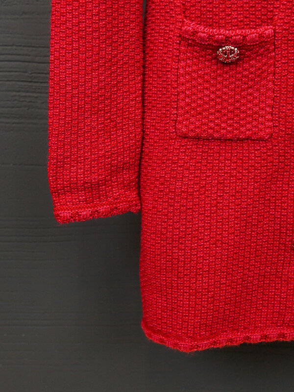 Mini vestido feminino de malha vermelha com laço, peito único, manga longa, robe elegante, o pescoço, primavera, 2022