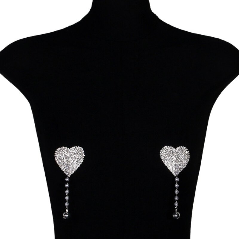 XSBODY Heart Tassel Chest Patch Jewellry Rhinestone Bikini Rave Fashion 2024 Accessories Bra Stickers for Women Tops Sexys Gifts