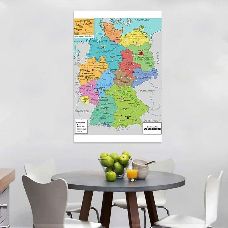 100*150 см немецкая карта y в Германии, Нетканая холщовая живопись, Настенная карта, печать без рамы, украшение для дома