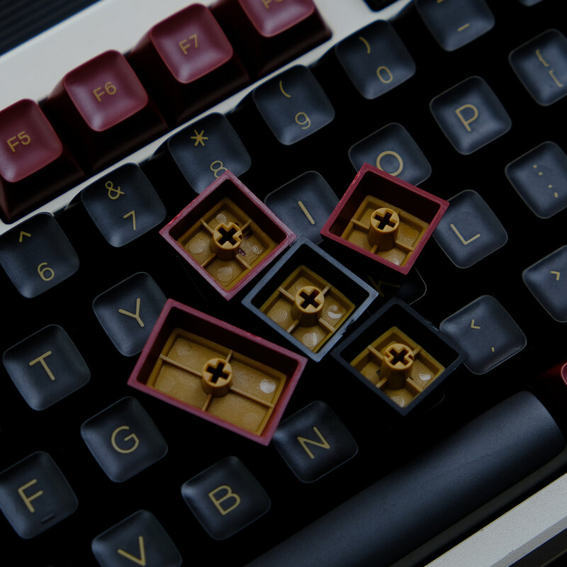 KBDiy 142Keys/Set GMK Red Samurai Keycaps for Mechanical Keyboard PBT Double Shot SA Profile Black and Red Keycap MX Switch 61