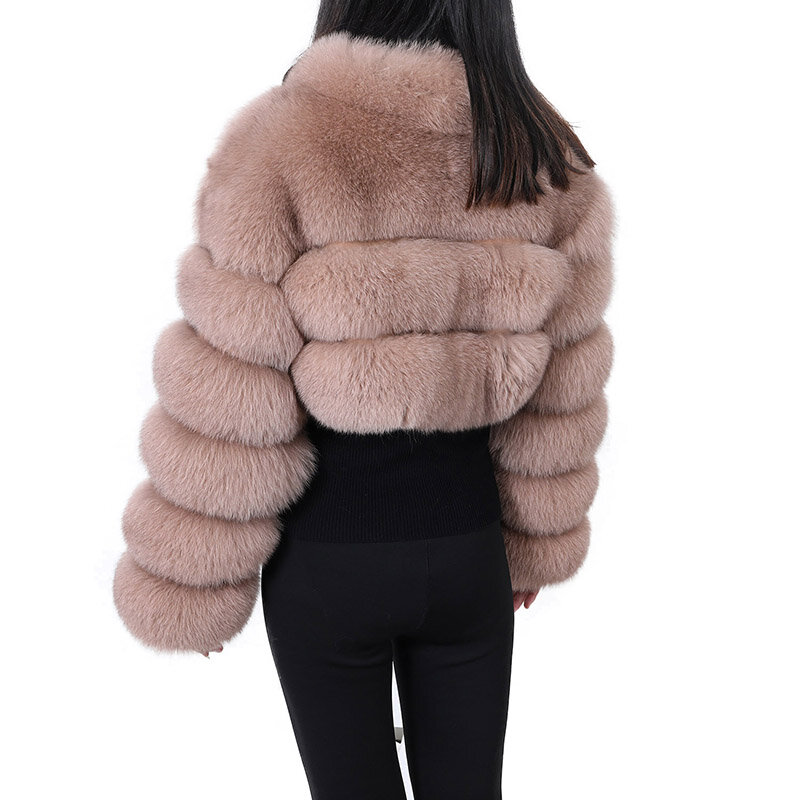 Maomaokong-Chaqueta de piel de zorro real Natural para mujer, abrigo de piel con cremallera, chaqueta cálida con cuello corto para invierno