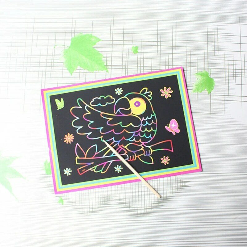10 Pcs 13x 9.8cm Scratch Art Paper Magic Painting Paper with Drawing Stick For Kids Toy Colorful Drawing Toys