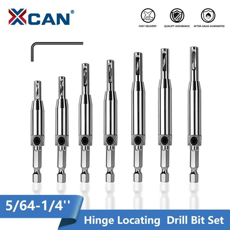 XCAN 1 Set Self Centering Hinge Drill Bit Door Cabinet Hinge Locating Hole Cutter Woodworking Tool HSS Center Drill Bit 5/64-1/4