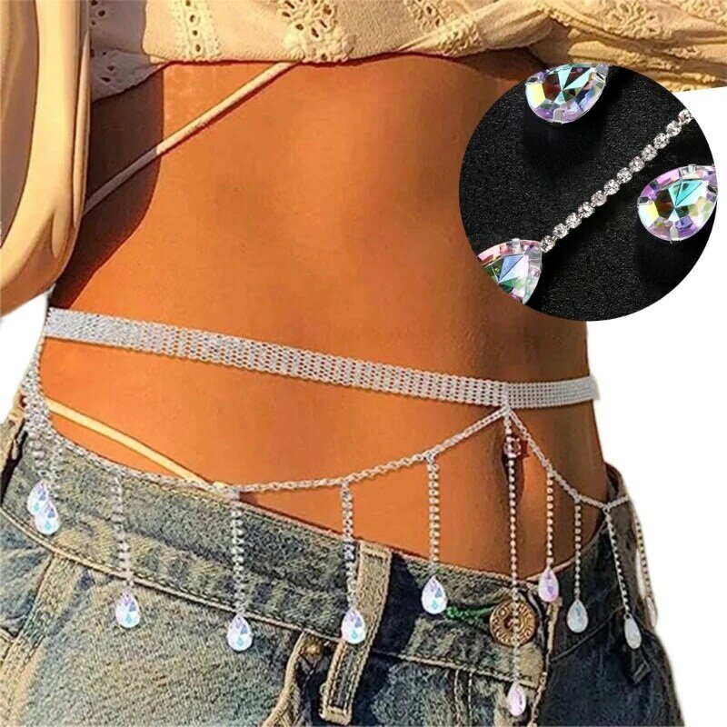 Sexy Body Chain for Woman Nightclub Waist Chain with Water Drop Pendant Body Chain for Seasides Party Jewelry