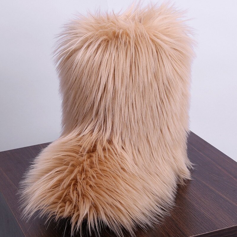 Y2k ผู้หญิงบู๊ทส์หิมะฤดูหนาวกลางแจ้ง Furry Faux Fox ขนสัตว์ใหม่ Bot Modis WomanPlush Warm แพลตฟอร์มรองเท้า Bottes
