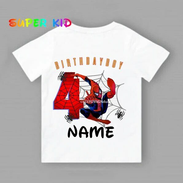 Summer 2 3 4 5 6 7 8 9 Birthday Marvel Spiderman Short Sleeved Boys Shirts Spiderman Personalize Name Birthday Party Kid Clothes
