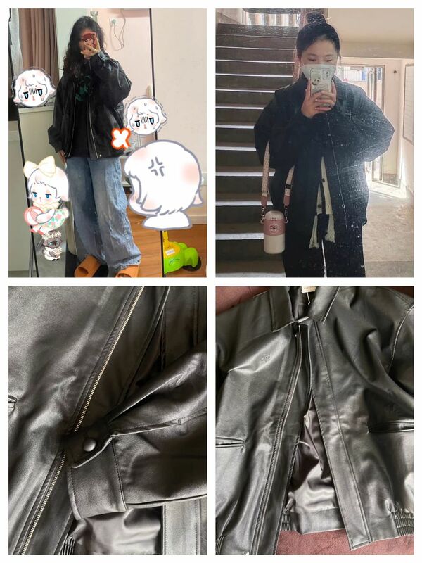 Women Vintage Pu Jacket Women High Street Techwear Oversize Faux Leather Overcoat Moto Jacket Punk Casual Cropped Outerwear