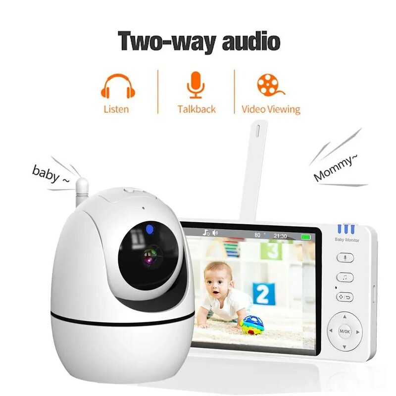 5 Inch Video Baby Monitor With 4X Zoom Babyphone Camera Bebe Nanny Monitors Mother Kid Two Way Audio Night Vision Babysitter