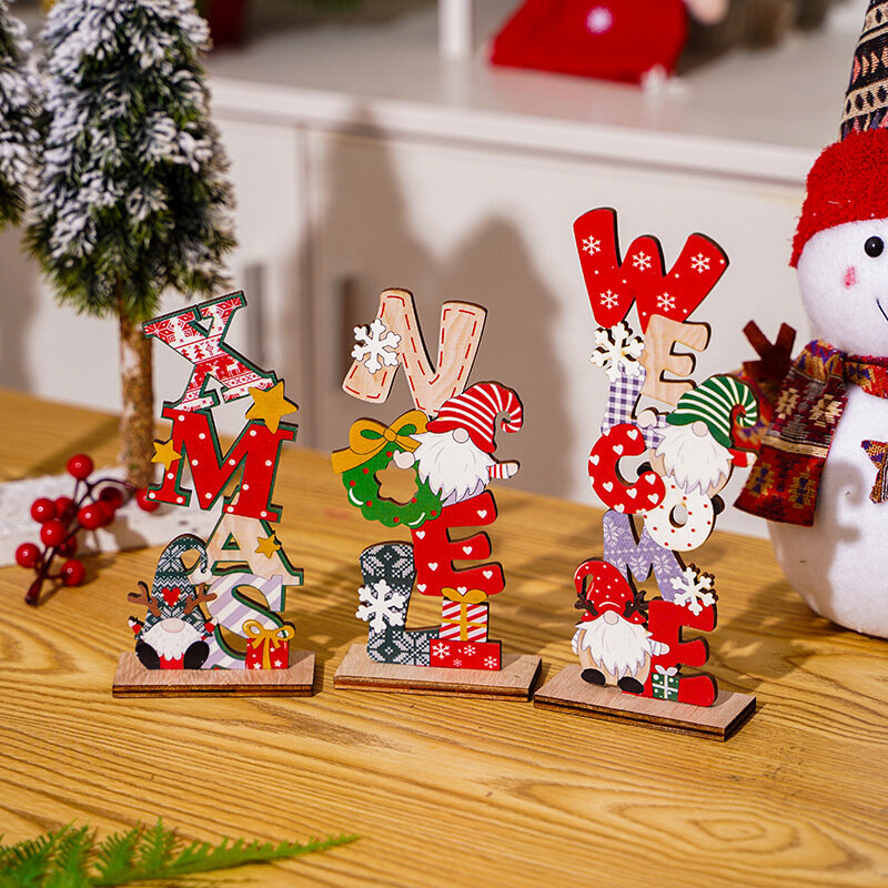 Ciondoli in legno nordico di natale albero di natale appeso senza volto babbo natale ornamenti dipinti decorazioni natalizie regali per bambini