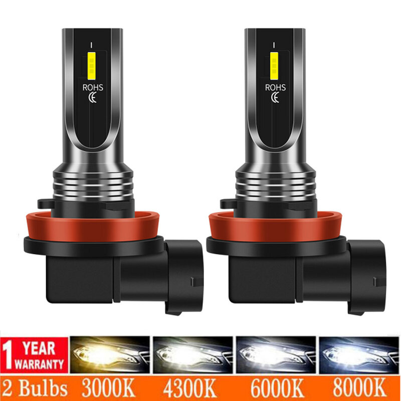 Bombillas LED Turbo para faros delanteros de coche, lámpara antiniebla de conducción de automóvil, 3000K, 6000K, PSX24W, 9005, HB3, 9006, HB4, H8, H4, H7, H11, H10, 2 uds.