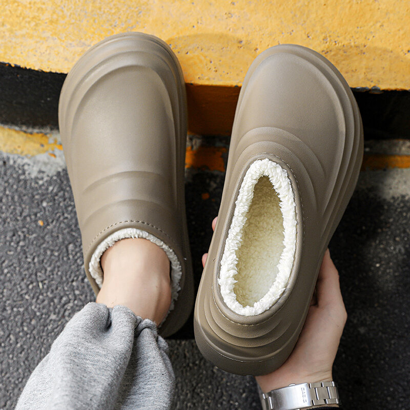 Zapatillas de casa de terciopelo para hombre, zapatos de cocina ligeros a prueba de agua, resistentes al desgaste, suela suave, Otoño e Invierno