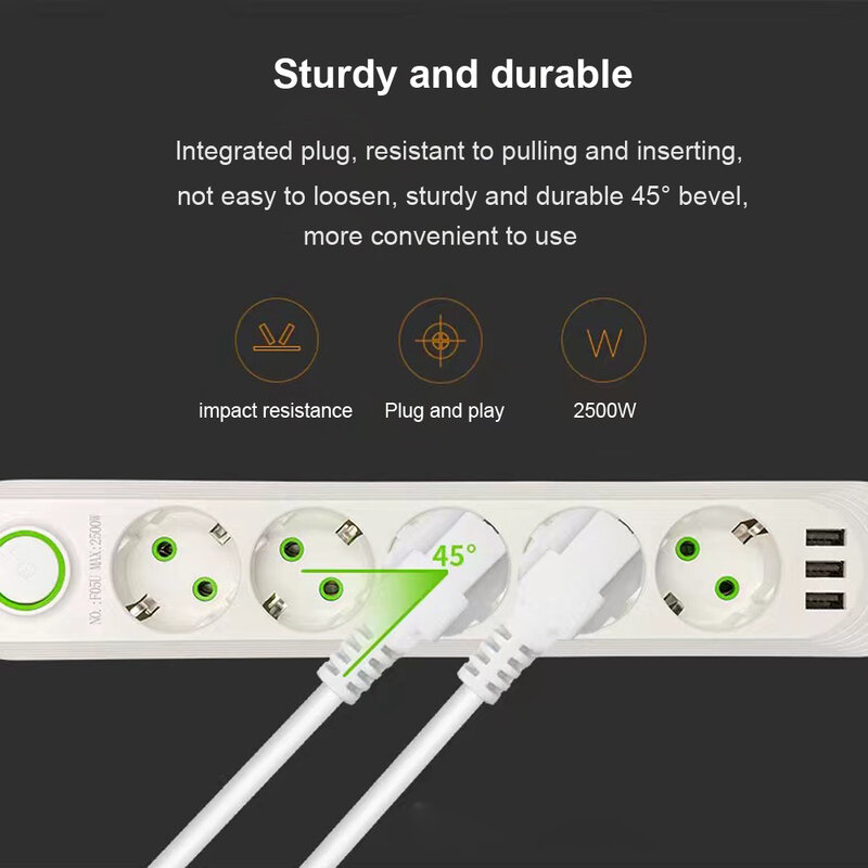 Cable de extensión de tira de alimentación múltiple para el hogar, enchufe europeo, toma de corriente CA, filtro de red con puertos USB, carga rápida