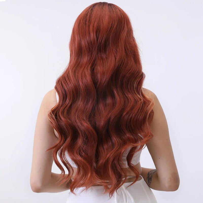 Smilco Omber Wig keriting renda depan sintetis pirang oranye untuk wanita Wig rambut panjang pesta Cosplay harian rambut palsu tahan panas