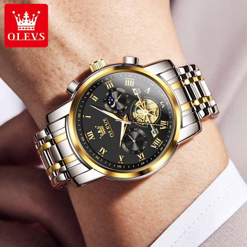 OLEVS-Relógio de pulso Classic Roman Scale Dial para homens, impermeável, luminoso, quartzo, luxo, marca superior, masculino, original