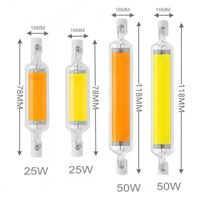 Ampoule LED COB à tube de verre R7S, 40W, 30W, 20W, 15W, 78mm, 118mm, lampe à maïs, J78, J118, remplacer l'éclairage halogène, 60W, 100W, AC, 220V
