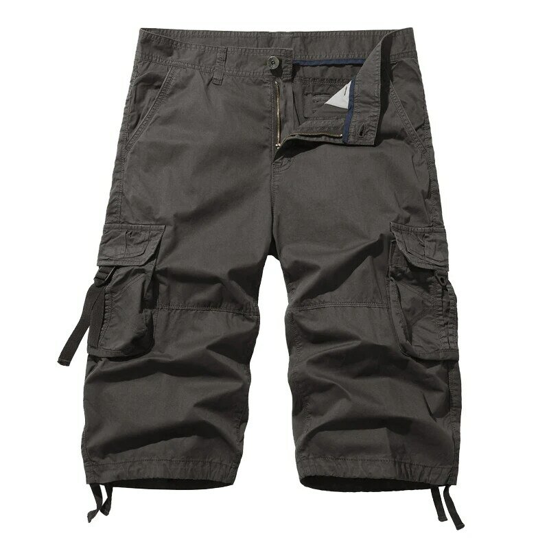 New Loose Large Size Cargo Shorts Cotton Men's Tactical Casual Shorts Solid Color Patchwork Military Shorts White Knee Length