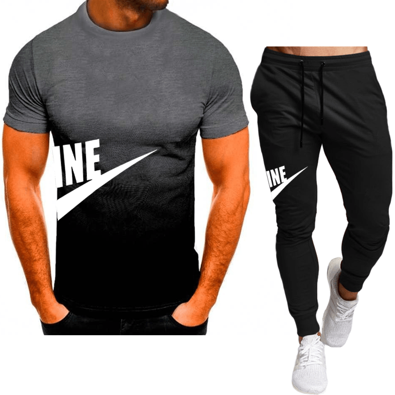 Летний комплект спортивной одежды, футболка с коротким рукавом 3D, комплект длинных брюк, мужская спортивная одежда, повседневный тренд с принтом, Одежда большого размера