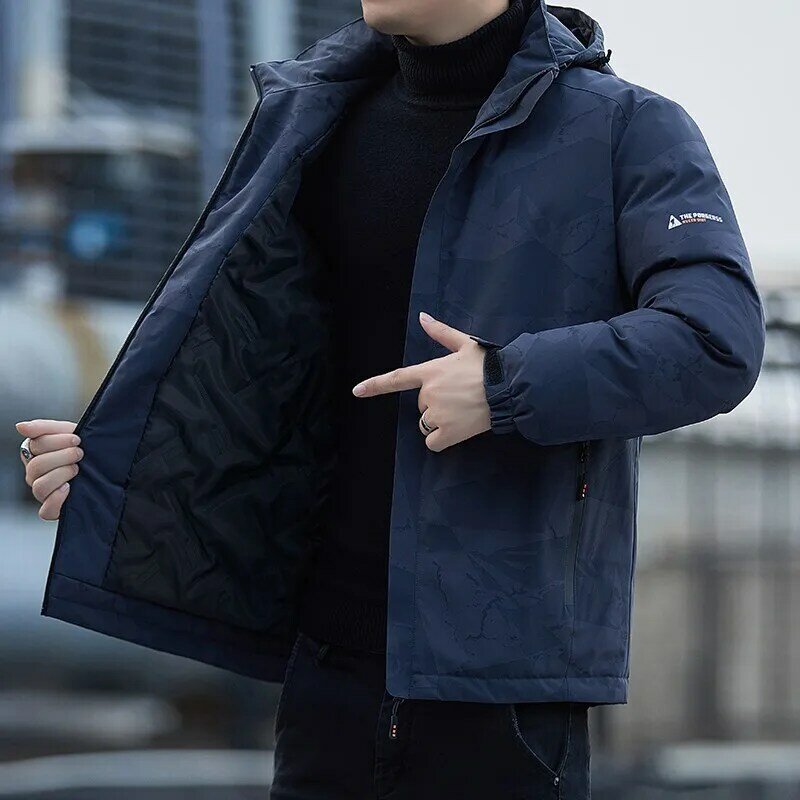 2023 Plush Men's Fashion Jacket Thickened Cotton Jacket Post Modern Style Printed High Collar Cotton Trendy Jacket