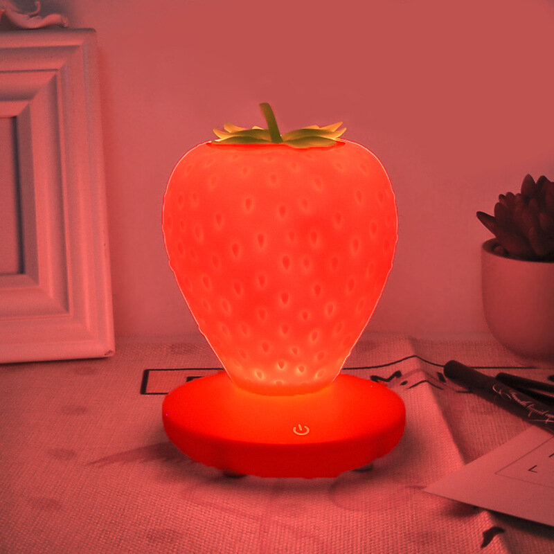 LED Strawberry Lamp for Bedroom, Silicone Touch-Sensor, USB recarregável, regulável, idílico, Bedside Night Light for House Decoration