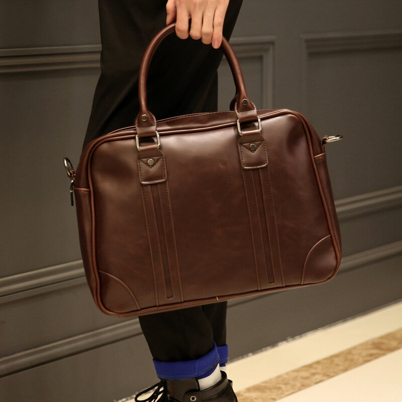 Портфель мужской из экокожи, винтажный вместительный саквояж кросс-боди, роскошный чемоданчик на плечо для документов/бизнеса/офиса/ноутбука