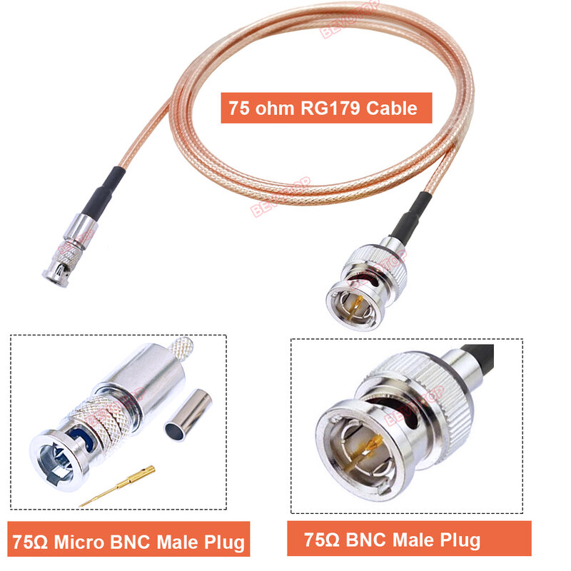 BEVOTOP kabel HD BNC RG179 baru 75 Ohm mikro BNC laki-laki ke BNC colokan jantan RG-179 RF Pigtail HD Video Mini BNC ke BNC jalur Jumper