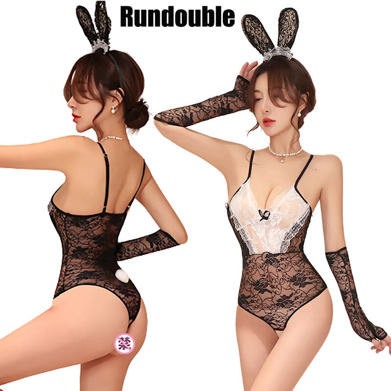 Sexy Lingerie Kawaii Cosplay Bunny Girl Costume Cute Nightclub Rabbit Woman Anime Lolita Lace Up Backless Nightwear Bodysuit