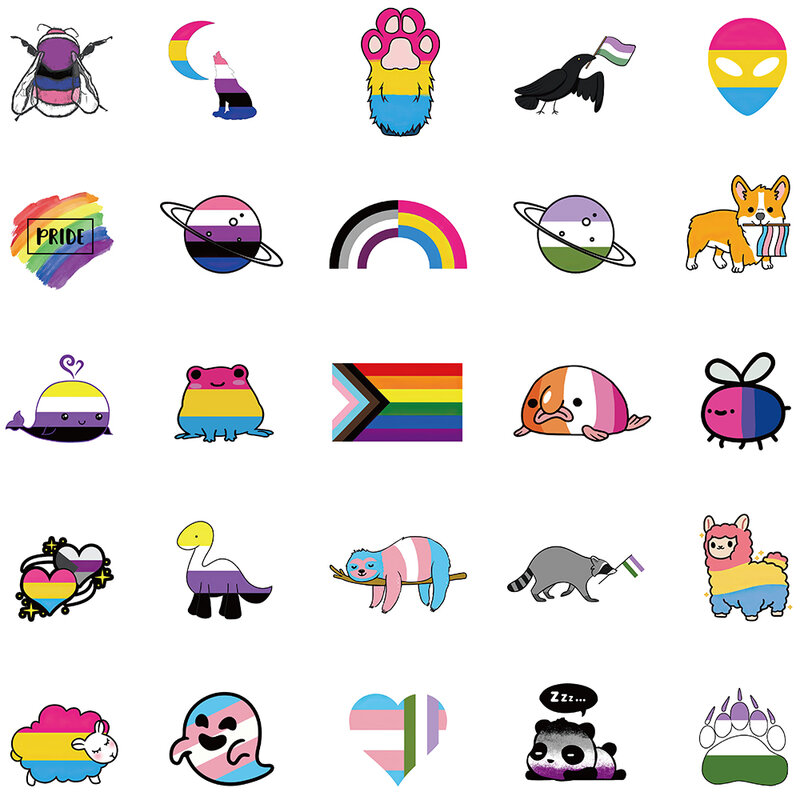 50/100 buah stiker Gay kartun Leabian LGBT warna-warni untuk koper Laptop gitar mobil sepeda vinil stiker grafiti tahan air