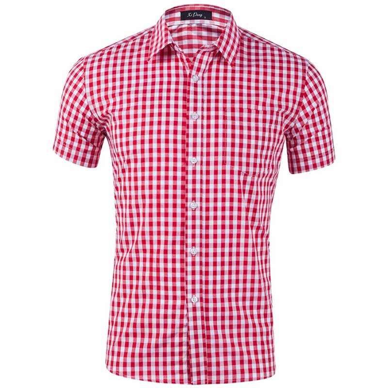 Рубашка мужская повседневная в клетку, Классическая свободная универсальная рубашка из 100% хлопка, с коротким рукавом, в общественном стиле, лето