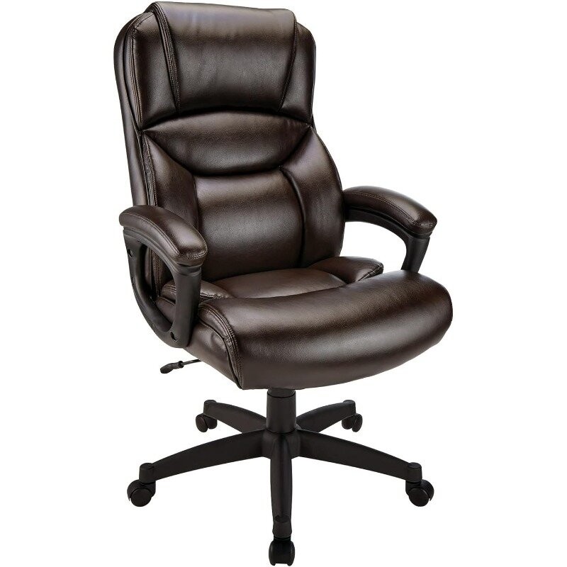 Realspace® Fennington Bonded Leather High-Back Chair, Brown/Black