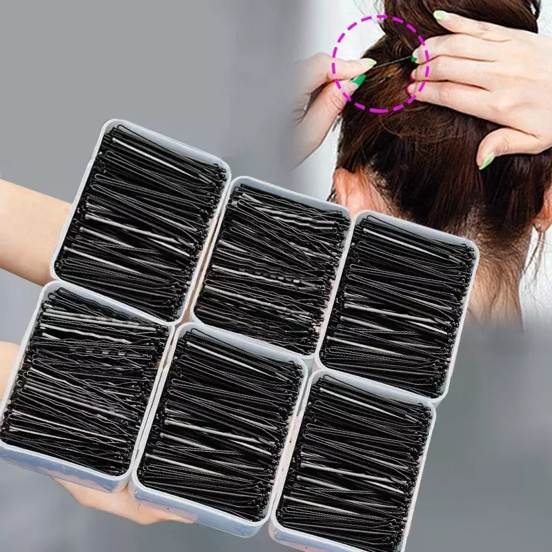Jepit rambut hitam bentuk U isi 60/240 buah, jepit rambut bergelombang tak terlihat, aksesori rambut jepit pegangan logam