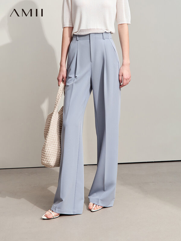 Amii-Pantalones minimalistas para mujer, calzas informales holgadas de pierna ancha y cintura de roble, ligeramente elásticas, 2024