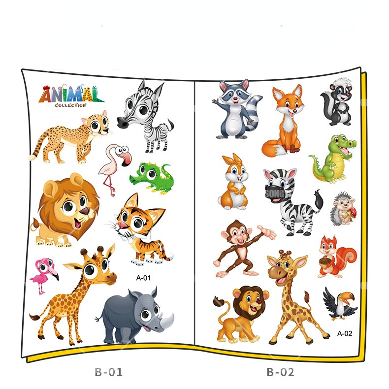 Autocollants de tatouage temporaire Animal, 10 feuilles/ensemble, Stickers Lion, girafe, éléphant, lapin, maquillage corporel, cadeau pour bébé, enfants