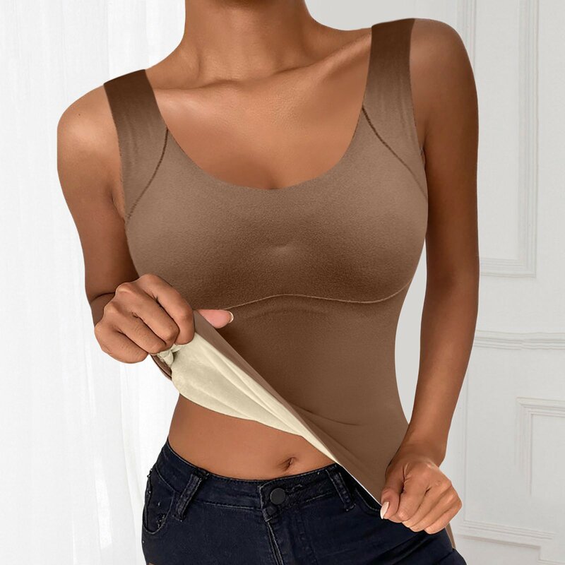 Women Thermal Underwear Tank Tops Witer Velvet Thicken Seamless Warm Vest With Breast Pads Bottoming Undershirt Inner Wear Tops