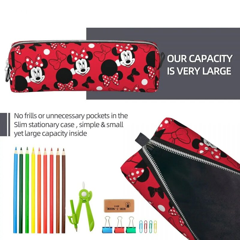 Creative Red Mickey Minnie Bowtie Pencil Case Pencilcases Pen Box for Student Big Capacity Pencil Bags Office Gift Stationery