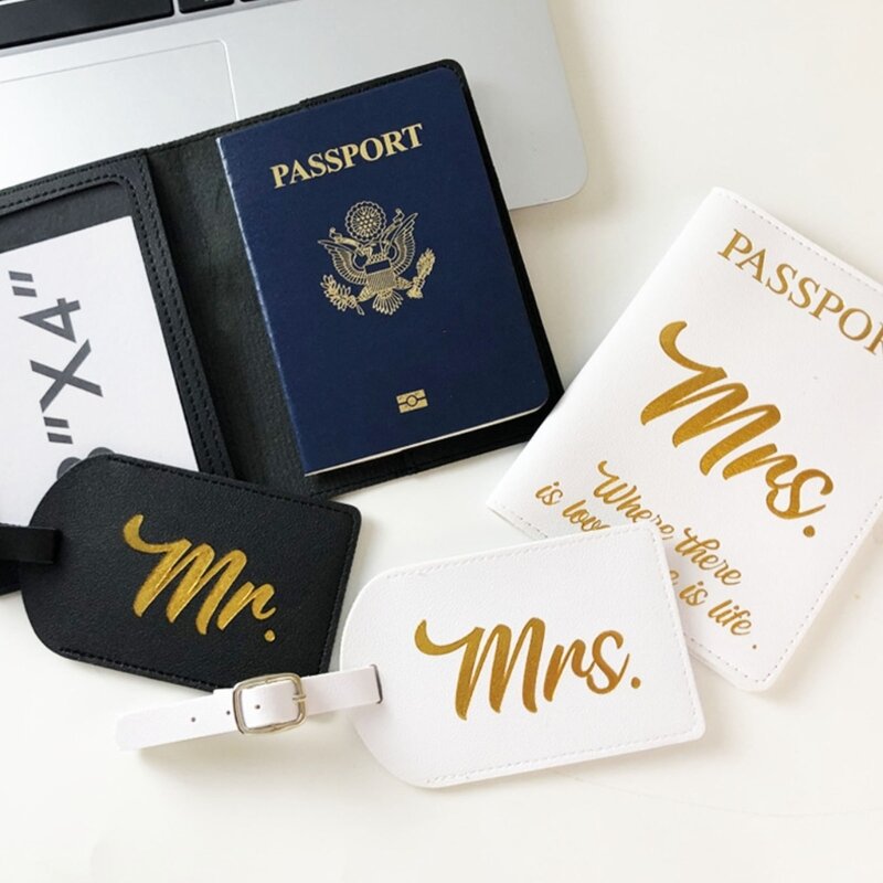 Minnaarpaar PU lederen paspoorthouder bagagelabel Set reiskaart hoes