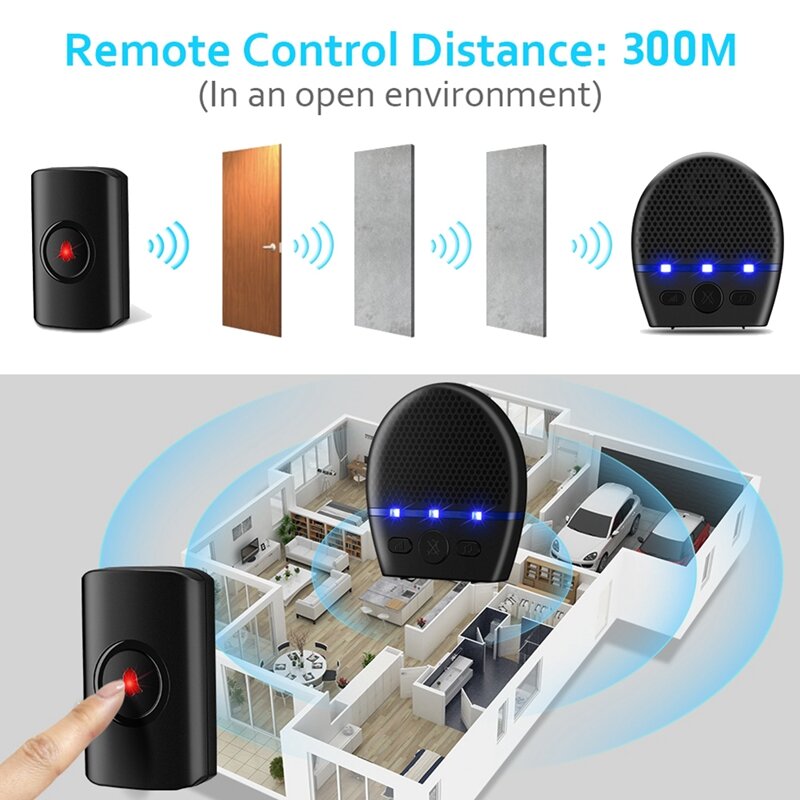 Wireless Doorbell Waterproof 300M Remote LED Flash Security Alarm Outdoor House Welcome Bell Smart Home Door Bell Chime