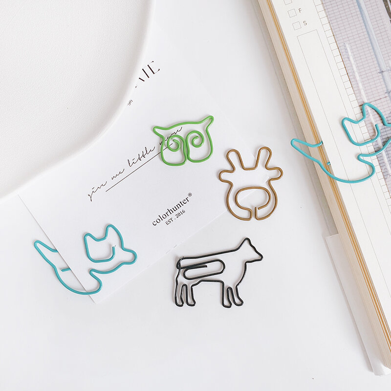 Alltu 10 pçs criativo gato animal clipe de papel cor proteção ambiental foto clipe de mensagem estudante papelaria