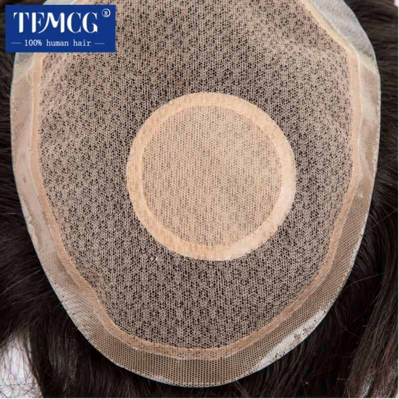 Male Hair Prosthesis Silk Base and PU Breathable Lace Hand Tied Male Wig 100% Human Hair Toupee Men Durable Exhuast System Unit