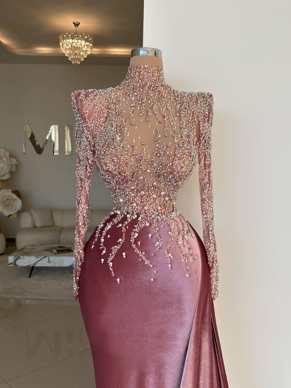 Graceful Straight Long With Side Train Prom Gown Glitter Sequins Pearls Cocktail Dresses Exquisite Evening Dress Robe De Mariée
