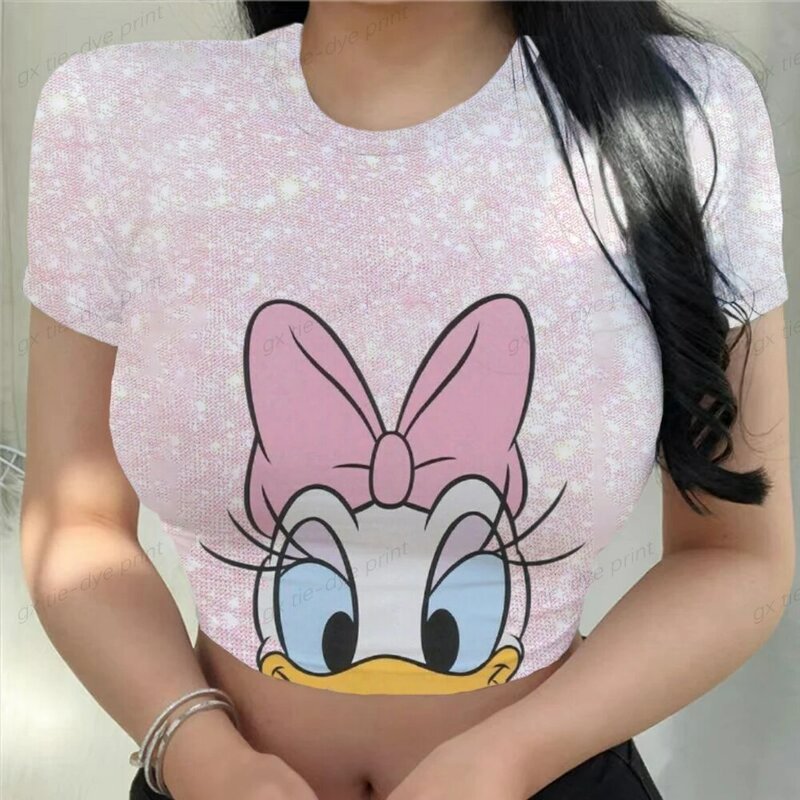 Śliczne t-shirty damskie Streetwear Minnie Mickey Mouse koszulki z nadrukami moda Disney drukowane damskie topy śmieszne Vintage Casual kobieta T