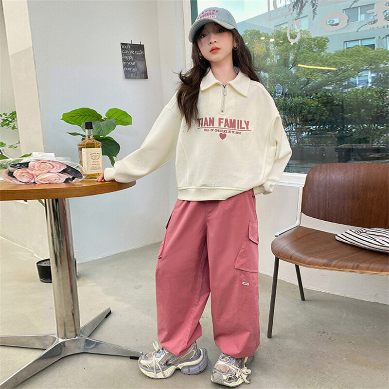 Girls' Spring tracksuit 2024 new Korean version of CuHK children 6-15 years old youth wear