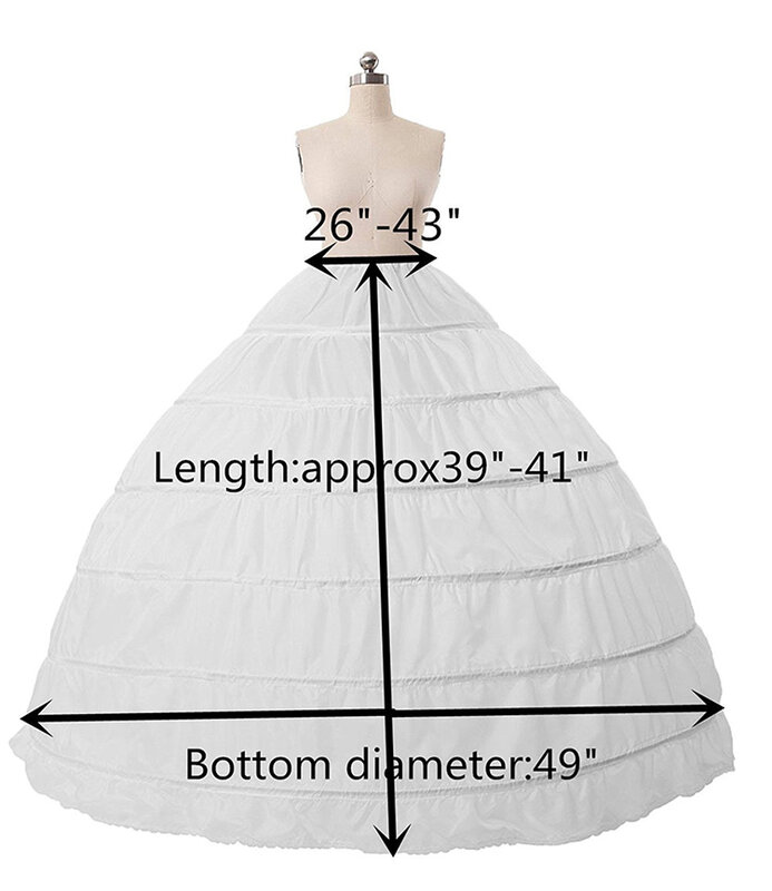 Fast Shipping White/Black 6 Hoops Petticoat Crinoline Slip Underskirt For Wedding Dress Bridal Gown In Stock