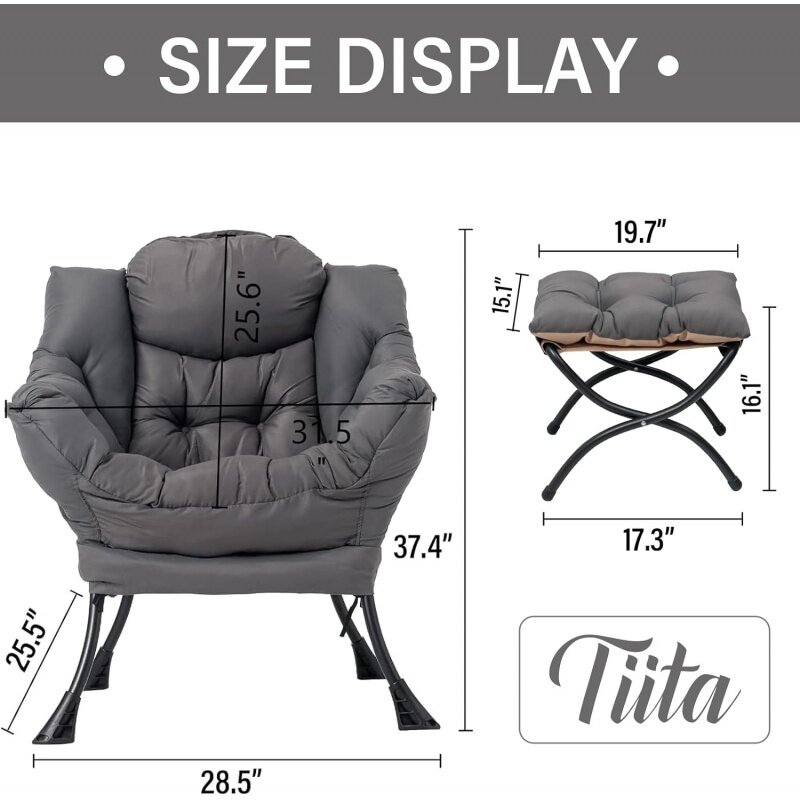 Tiita Lazy Chair with Ottoman, Modern Large Accent Lounge , Leisure Sofa with Ottoman, Reading with Footrest