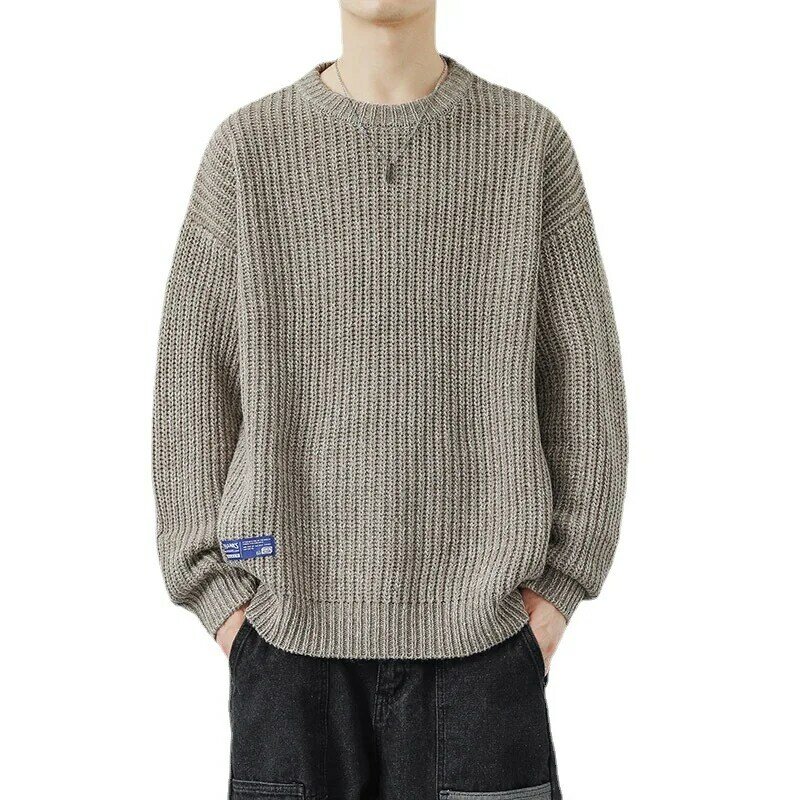 Moda swetry sweter mężczyźni Casual luźna, workowata O Neck dzianinowy, wiosenny jesień swetry Streetwear odzież