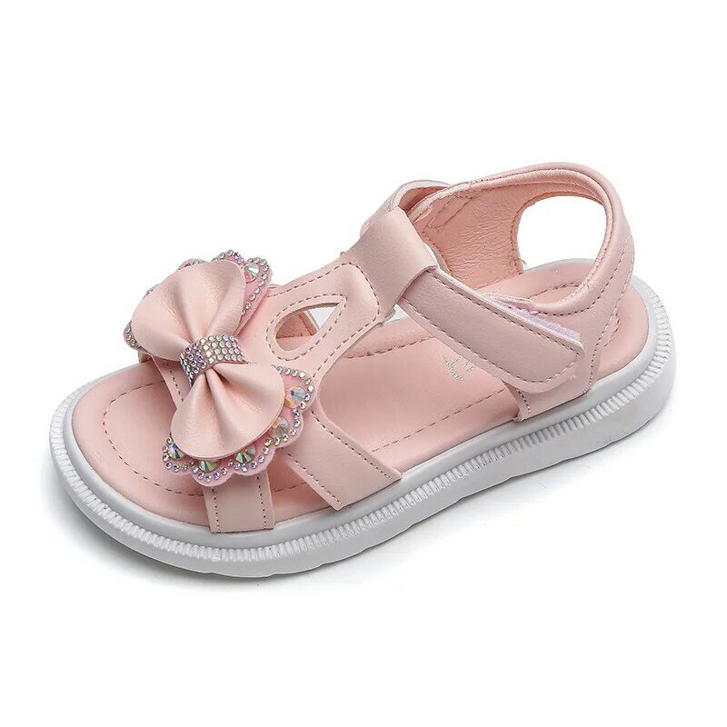 Zapatos informales con suelas suaves para niña, zapatillas de princesa a la moda, zapatos de playa con diamantes de agua, sandalias con forma de lazo